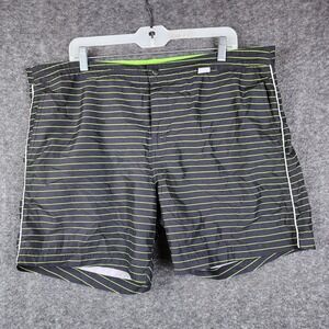 Ibiza Ocean Club Swim Trunks Mens 38 Black Green Striped Board Shorts IB12SMS